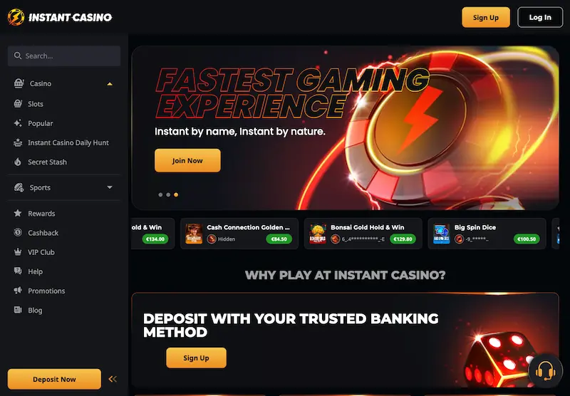 instant casino home